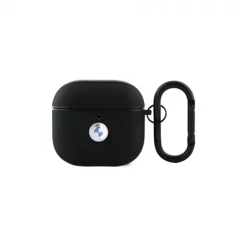 BMW BMA4SSLBK AirPods 4 Capa Preto Pele Genuína Logótipo Prateado