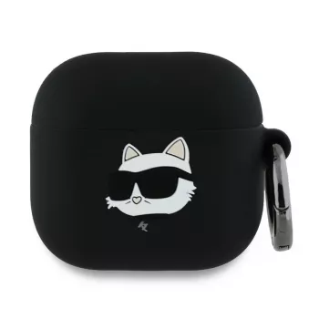 Capa Karl Lagerfeld KLA4RUNCHK para AirPods 4 preta em silicone com cabeça Choupette 3D