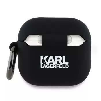 Capa Karl Lagerfeld KLA4RUNCHK para AirPods 4 preta em silicone com cabeça Choupette 3D