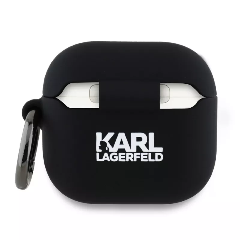 Capa Karl Lagerfeld KLA4RUNCHK para AirPods 4 preta em silicone com cabeça Choupette 3D