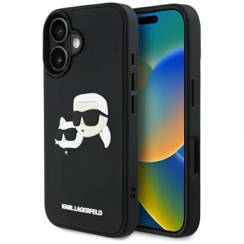 Capa KARL LAGERFELD HC 3D Rubber DoubleHeads para iPhone 16, preta