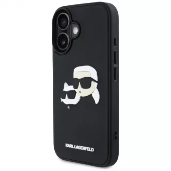 Capa KARL LAGERFELD HC 3D Rubber DoubleHeads para iPhone 16, preta
