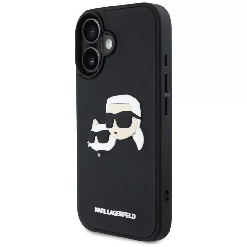 Capa KARL LAGERFELD HC 3D Rubber DoubleHeads para iPhone 16, preta