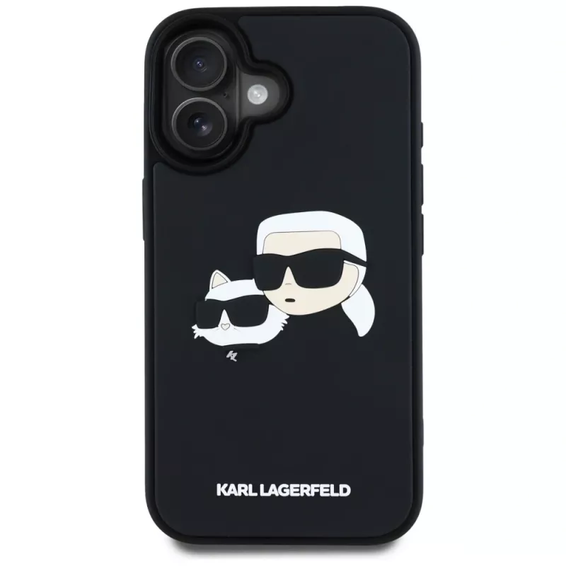 Capa KARL LAGERFELD HC 3D Rubber DoubleHeads para iPhone 16, preta