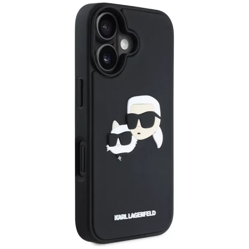 Capa KARL LAGERFELD HC 3D Rubber DoubleHeads para iPhone 16, preta