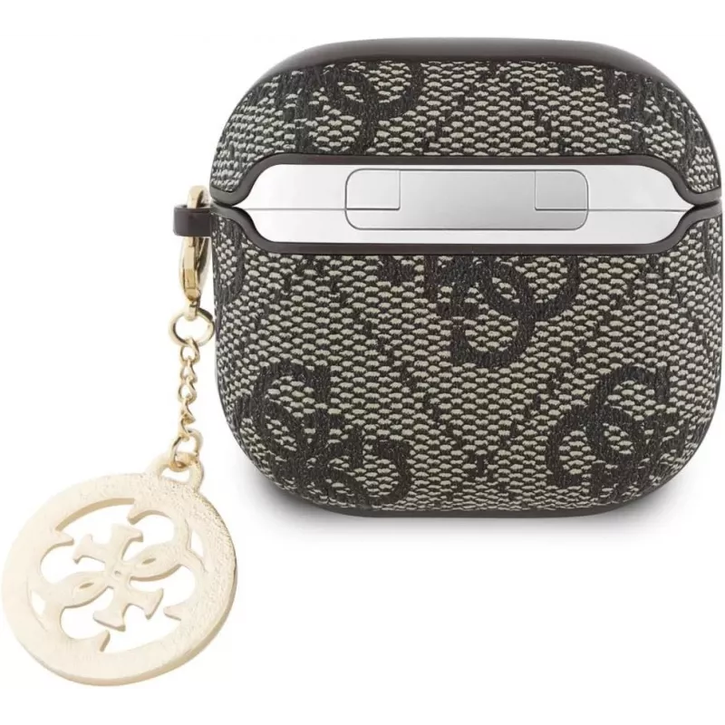 Capa protetora Guess 4G Strass Charm para Apple AirPods 4, castanha