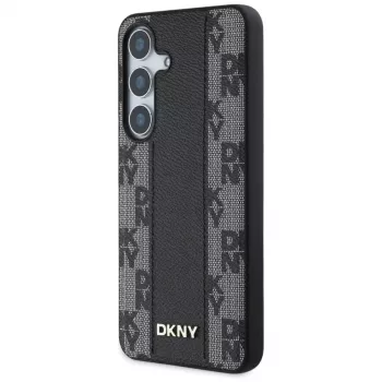 Capa MagSafe DKNY Leather Checkered Pattern para Samsung Galaxy S25, preta