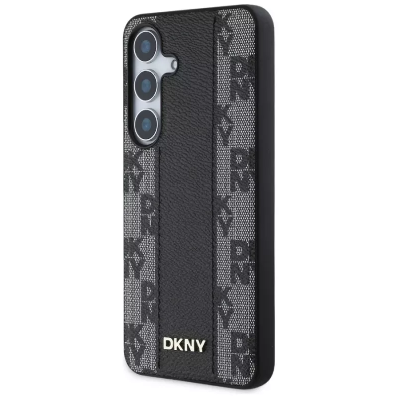 Capa MagSafe DKNY Leather Checkered Pattern para Samsung Galaxy S25, preta