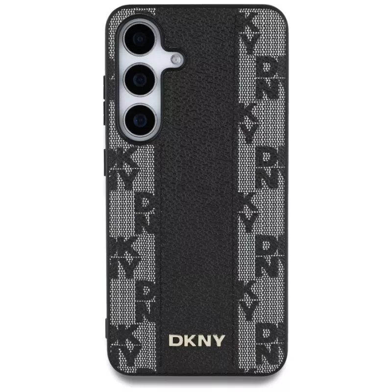 Capa MagSafe DKNY Leather Checkered Pattern para Samsung Galaxy S25, preta