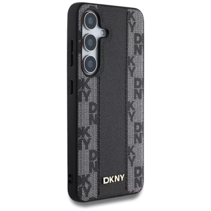 Capa MagSafe DKNY Leather Checkered Pattern para Samsung Galaxy S25, preta