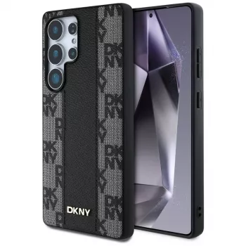 Capa MagSafe DKNY em pele Checkered Pattern para Samsung Galaxy S25 Ultra preta
