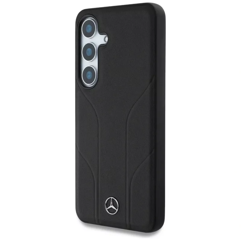 Capa MERCEDES-BENZ em pele com linhas gravadas, compatível com MagSafe, para Samsung Galaxy S25, preta