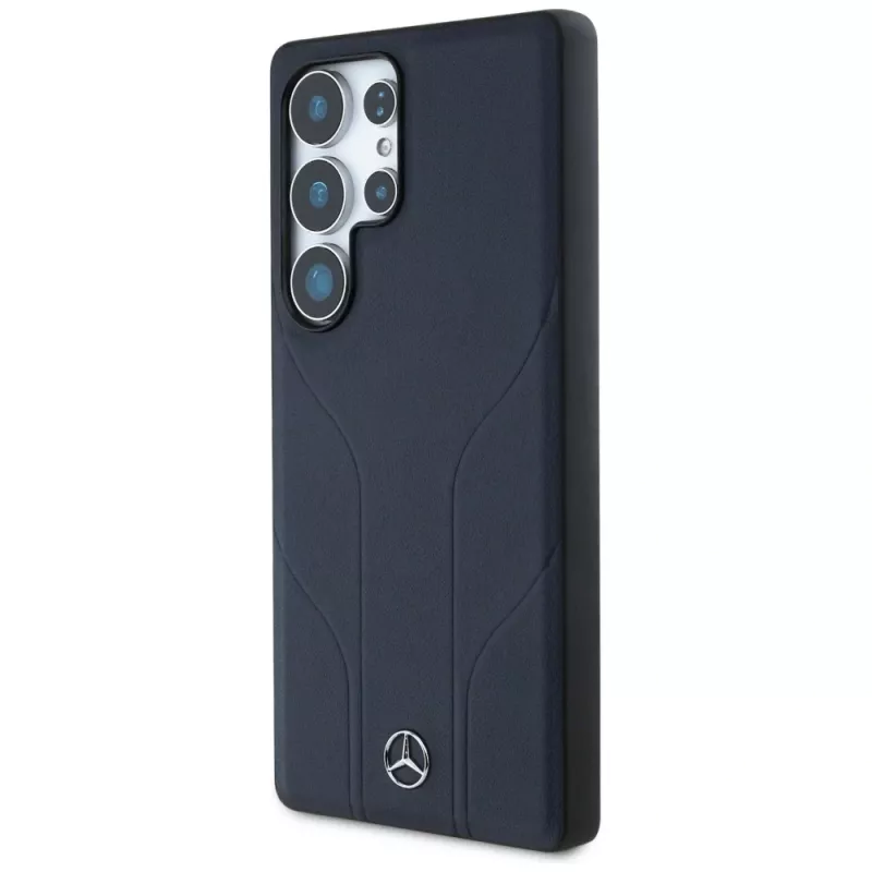 Capa Mercedes-Benz em pele com linhas gravadas MagSafe para Samsung Galaxy S25 Ultra - azul