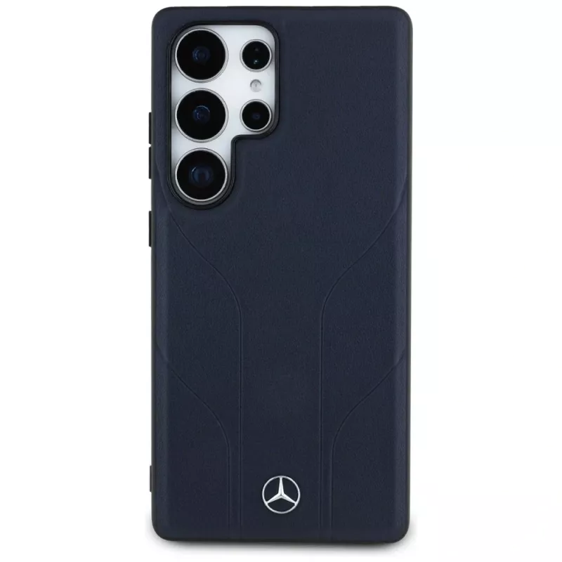 Capa Mercedes-Benz em pele com linhas gravadas MagSafe para Samsung Galaxy S25 Ultra - azul