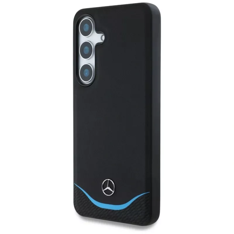 Capa MERCEDES-BENZ Mercedes Leather Contrasted Blue Horizontal Curve MagSafe para Samsung Galaxy S25 preta