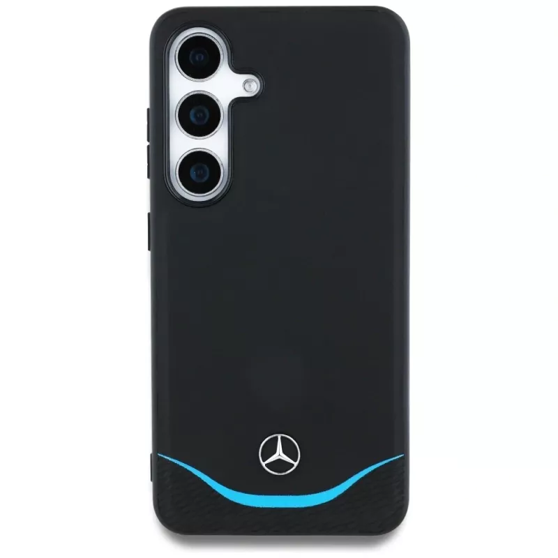 Capa MERCEDES-BENZ Mercedes Leather Contrasted Blue Horizontal Curve MagSafe para Samsung Galaxy S25 preta