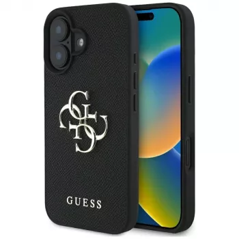 Capa Guess Grained Big 4G Logo Small Classic Logo para iPhone 16 (preta)