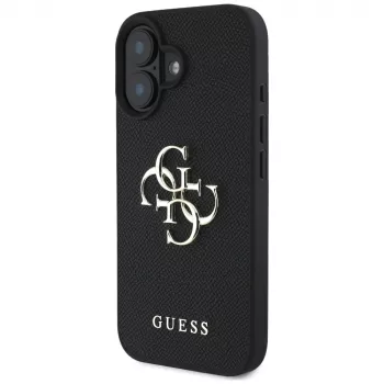 Capa Guess Grained Big 4G Logo Small Classic Logo para iPhone 16 (preta)