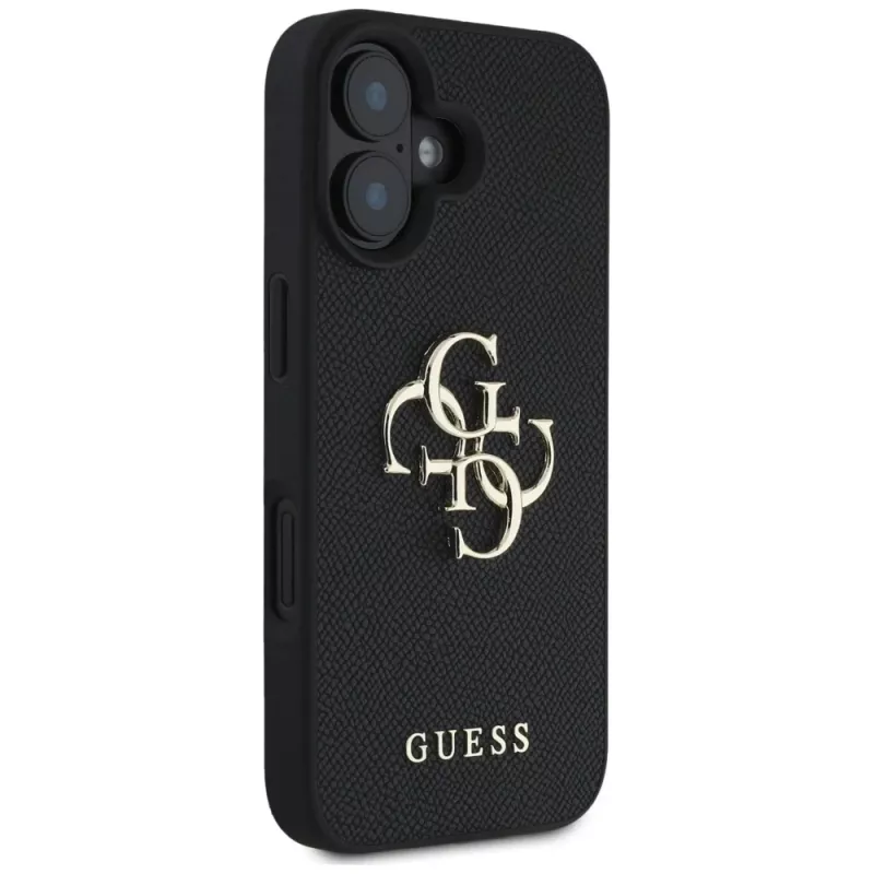 Capa Guess Grained Big 4G Logo Small Classic Logo para iPhone 16 (preta)