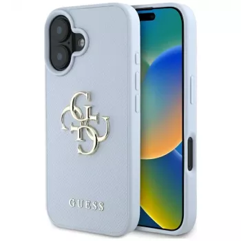 Capa traseira Guess Grained Big 4G Logo Small Classic Logo para Apple iPhone 16 - azul