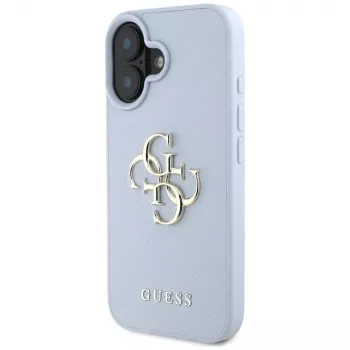 Capa traseira Guess Grained Big 4G Logo Small Classic Logo para Apple iPhone 16 - azul