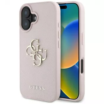 Capa traseira Guess Grained Big 4G Logo Small Classic Logo para Apple iPhone 16 - rosa
