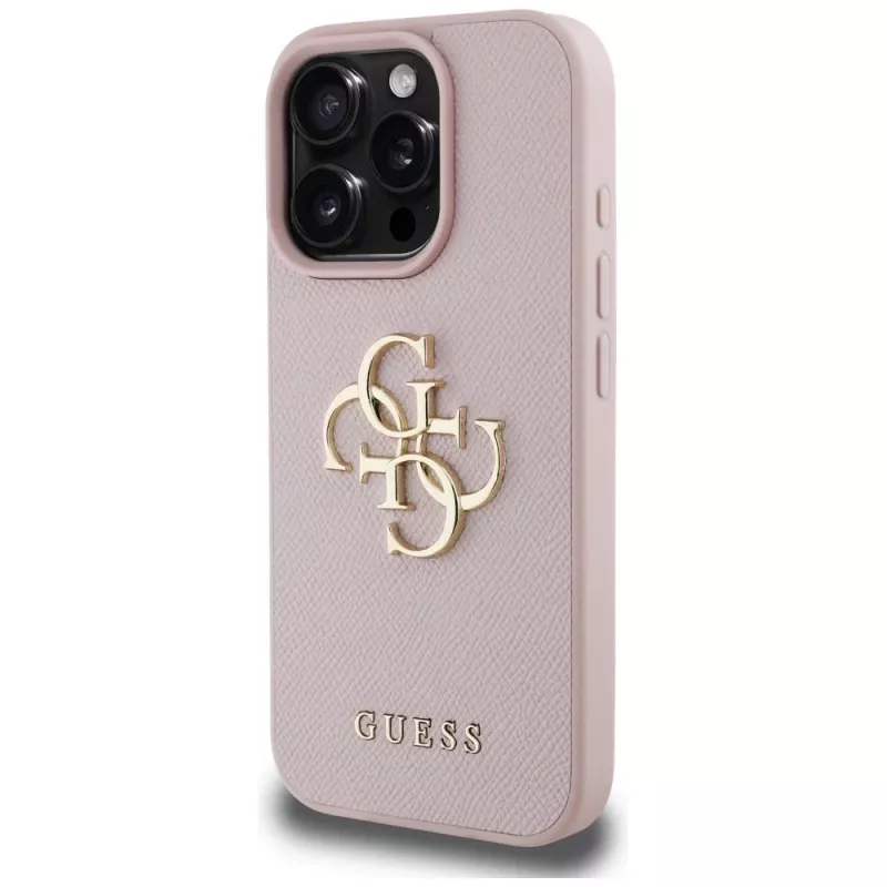 Capa traseira Guess Grained Big 4G Logo Small Classic Logo para Apple iPhone 16 Pro (rosa)