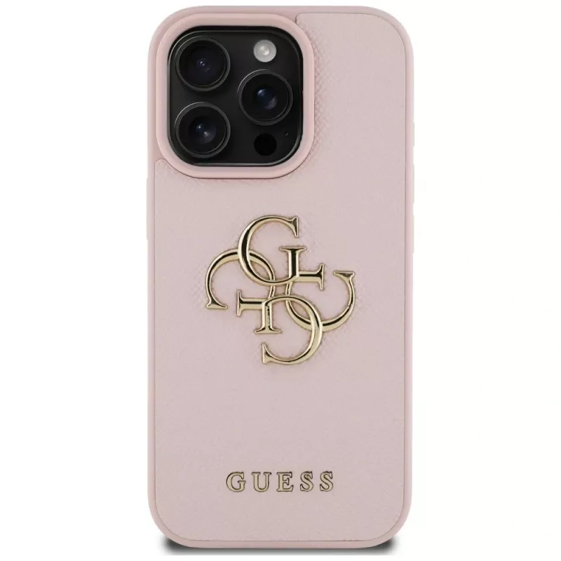 Capa traseira Guess Grained Big 4G Logo Small Classic Logo para Apple iPhone 16 Pro (rosa)