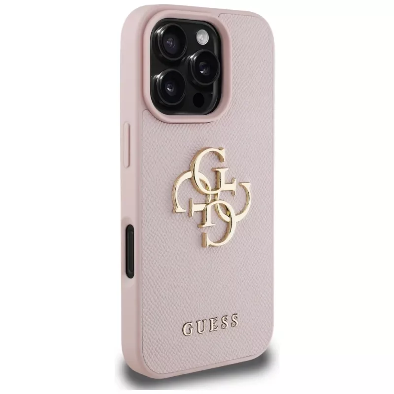 Capa traseira Guess Grained Big 4G Logo Small Classic Logo para Apple iPhone 16 Pro (rosa)