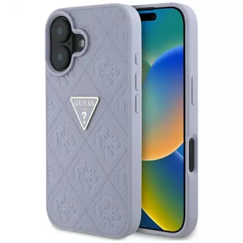 Capa Guess Hot Stamp 4G Pattern Triangle Metal Logo para iPhone 16 (roxa)