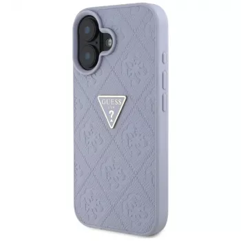 Capa Guess Hot Stamp 4G Pattern Triangle Metal Logo para iPhone 16 (roxa)