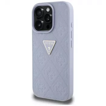 Capa traseira Guess Hot Stamp 4G Pattern Triangle Metal Logo para iPhone 16 Pro, roxa