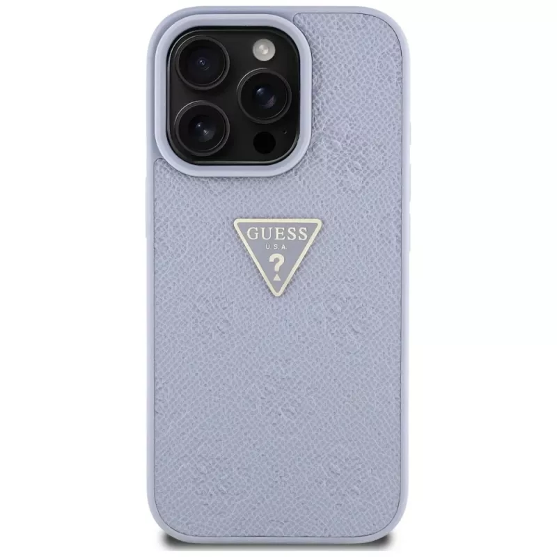 Capa Guess Hot Stamp 4G Pattern Triangle Metal Logo para iPhone 16 Pro Max (roxa)