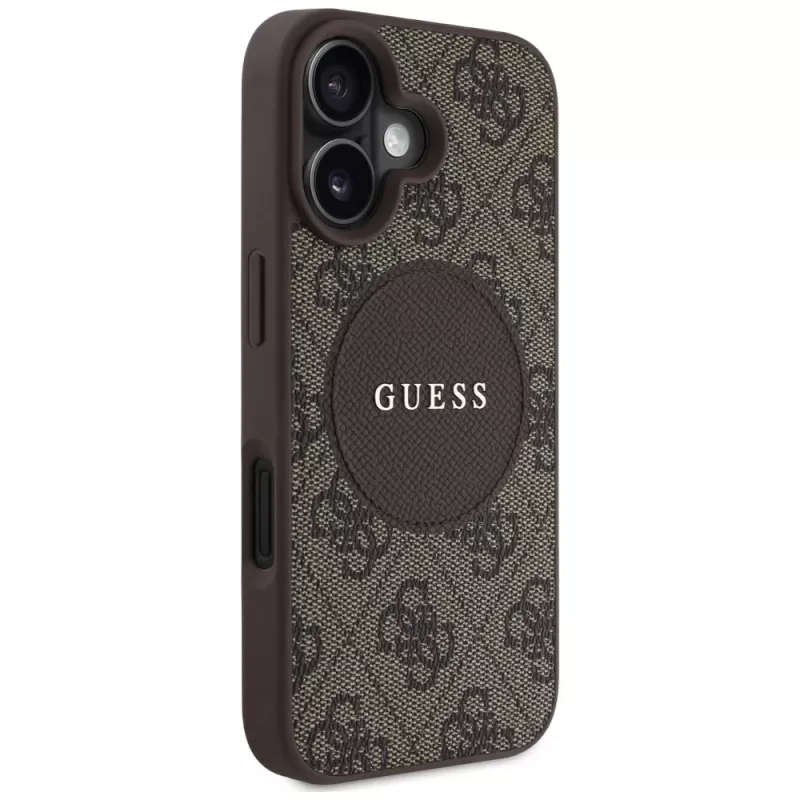 Capa MagSafe Guess 4G Circle Classic Logo para iPhone 16, castanha