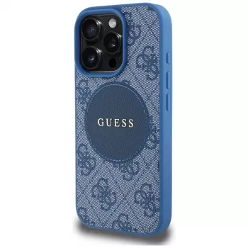 Guess 4G Circle Classic Logo Capa MagSafe para iPhone 16 Pro Azul