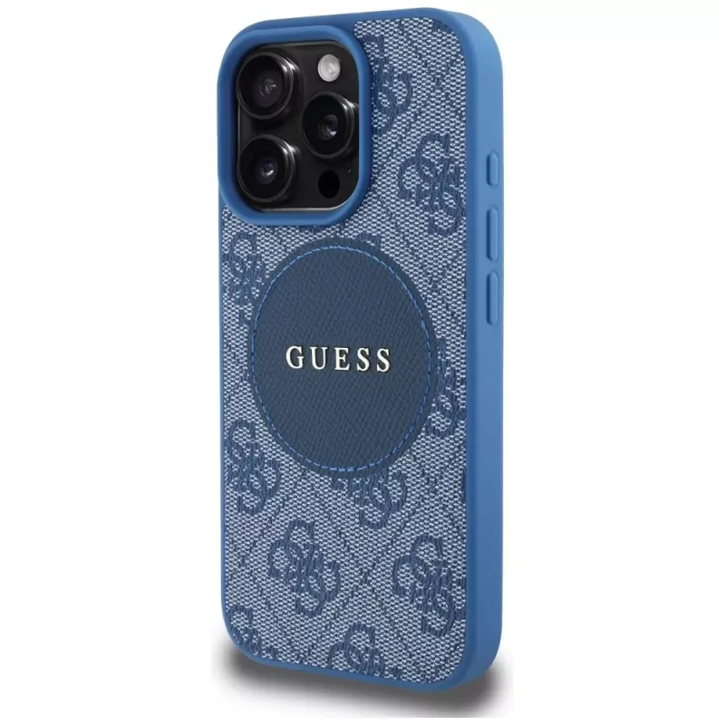 Guess 4G Circle Classic Logo Capa MagSafe para iPhone 16 Pro Azul