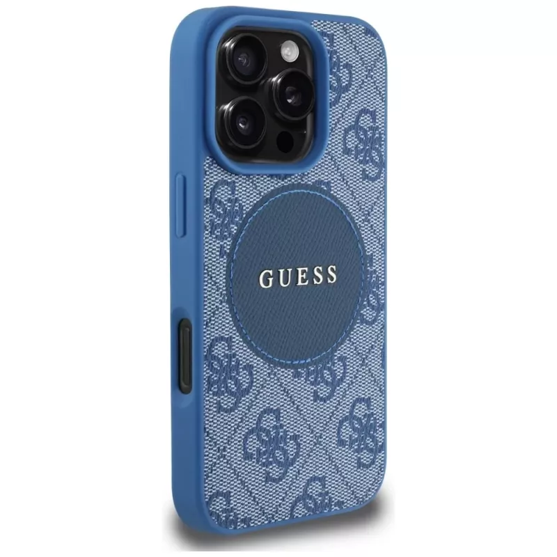 Guess 4G Circle Classic Logo Capa MagSafe para iPhone 16 Pro Azul
