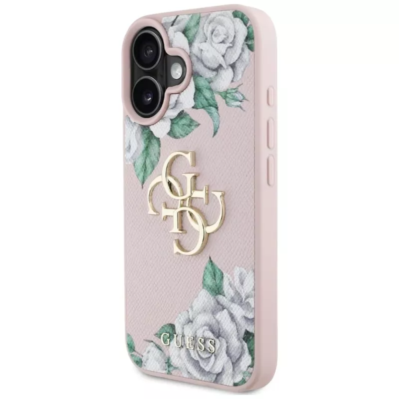 Guess Grained Roses Big 4G Logo Capa para Apple iPhone 16 - Rosa