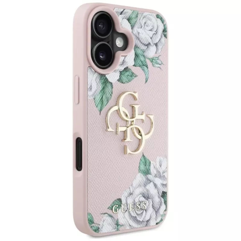 Guess Grained Roses Big 4G Logo Capa para Apple iPhone 16 - Rosa
