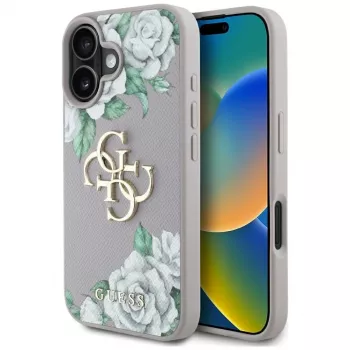 Guess Grained Roses Big 4G Logo Capa para Apple iPhone 16 - Lilás