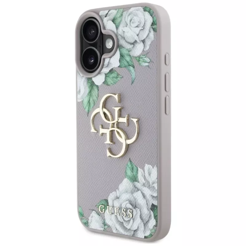 Guess Grained Roses Big 4G Logo Capa para Apple iPhone 16 - Lilás