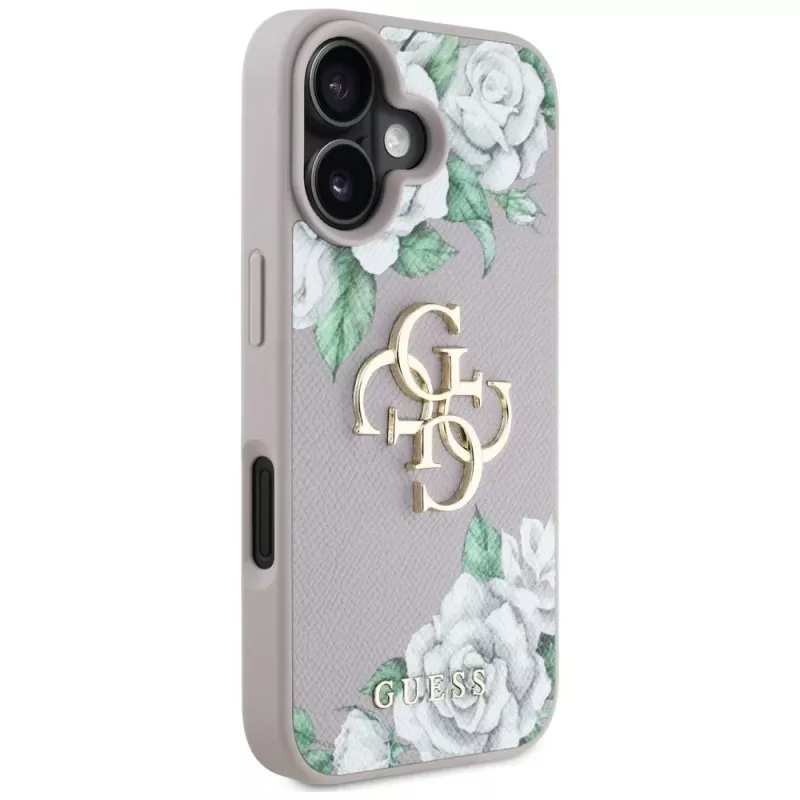 Guess Grained Roses Big 4G Logo Capa para Apple iPhone 16 - Lilás