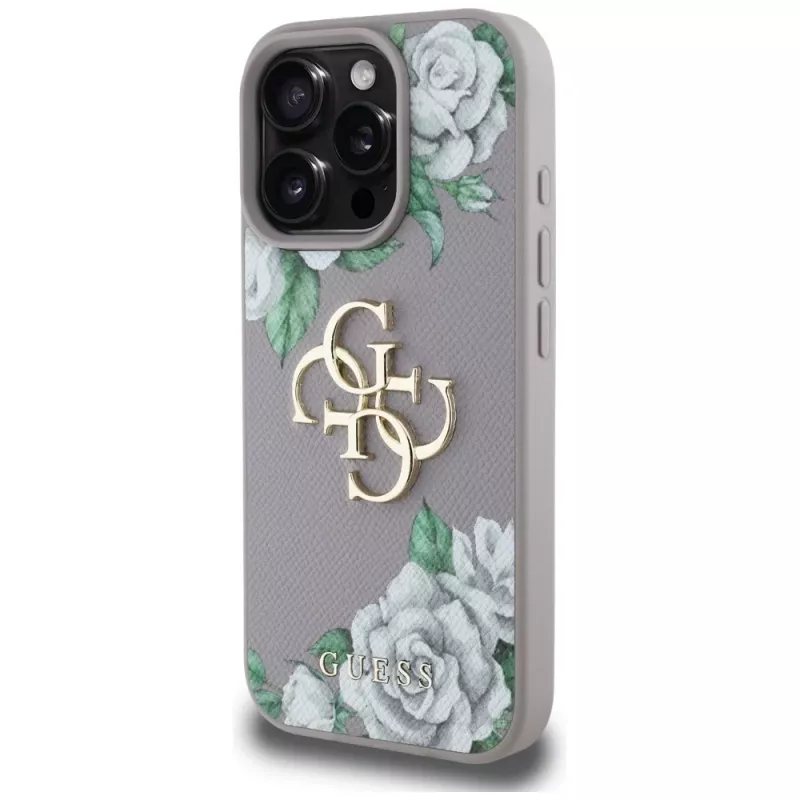 Guess Grained Roses Big 4G Logo Capa traseira para Apple iPhone 16 Pro - Lilás