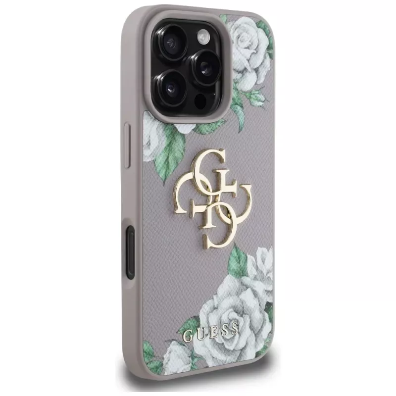 Guess Grained Roses Big 4G Logo Capa traseira para Apple iPhone 16 Pro - Lilás