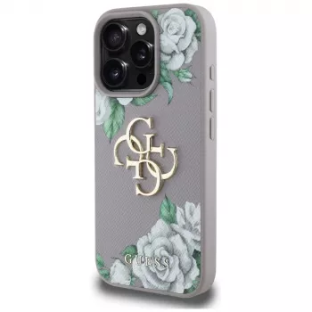 Guess Grained Roses Big 4G Logo Capa para Apple iPhone 16 Pro Max - Lilás