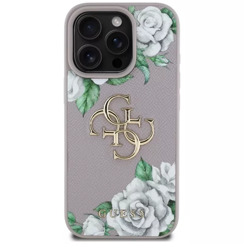 Guess Grained Roses Big 4G Logo Capa para Apple iPhone 16 Pro Max - Lilás