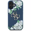 Guess Grained Roses Big 4G Logo Capa para Apple iPhone 16 - Azul
