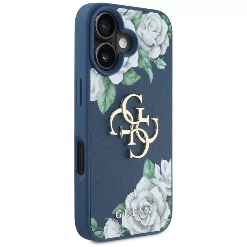 Guess Grained Roses Big 4G Logo Capa para Apple iPhone 16 - Azul