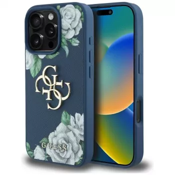 Guess Grained Roses Big 4G Logo Capa traseira para Apple iPhone 16 Pro - Azul