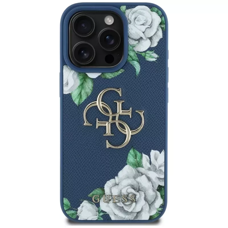 Guess Grained Roses Big 4G Logo Capa traseira para Apple iPhone 16 Pro - Azul